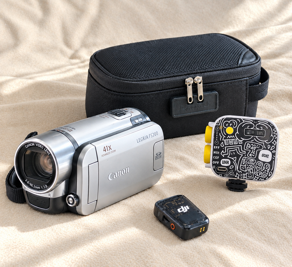 Canon FS2000 wedding camcorder hire kit including carry case, DJI microphone and video light, UK delivery